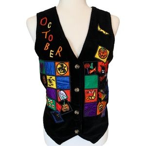Vintage 90s Casey & Max Velvet Halloween Patchwork Vest